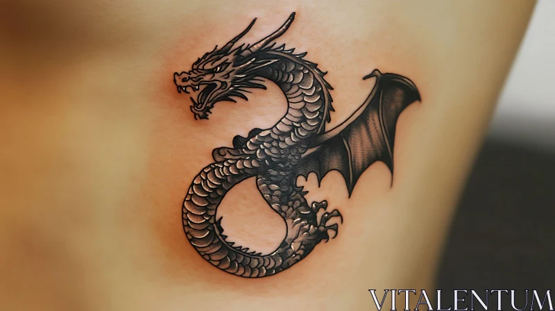 Intricately Designed Dragon Tattoo in Black Ink AI Image