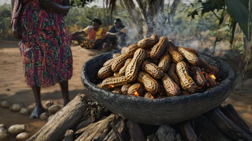 Freshly Roasted Peanuts in Rustic Bowl