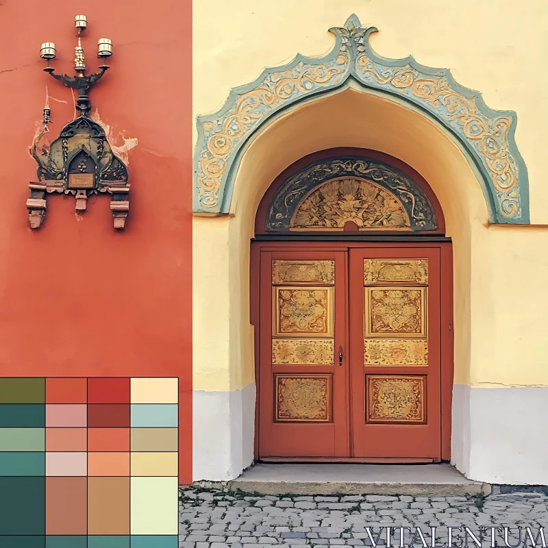 Architectural Symmetry: Door and Wall Decor AI Image