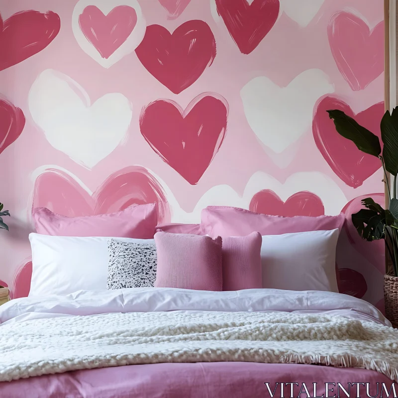 AI ART Pink Heart Bedroom Interior