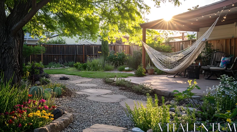 AI ART Sunlit Hammock in a Peaceful Garden