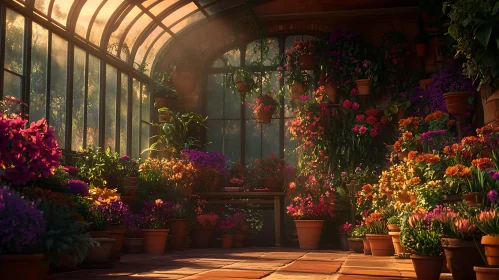 Sunlit Flower Garden in a Greenhouse