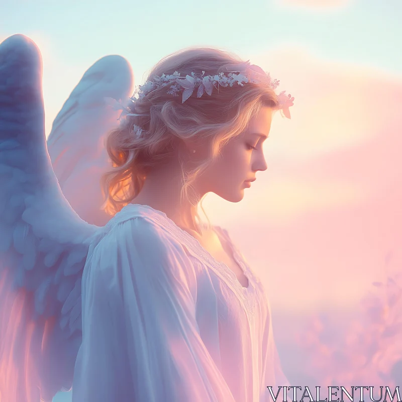 Serene Angel with Floral Crown AI Image