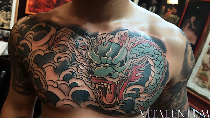 Traditional Dragon Chest Tattoo Design AI Image