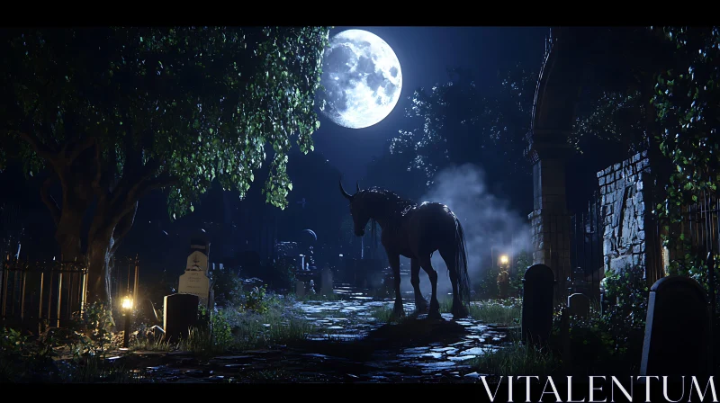 AI ART Moonlit Horse in Cemetery