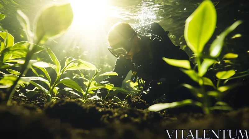 Submerged Cultivation: Diver and Greenery AI Image