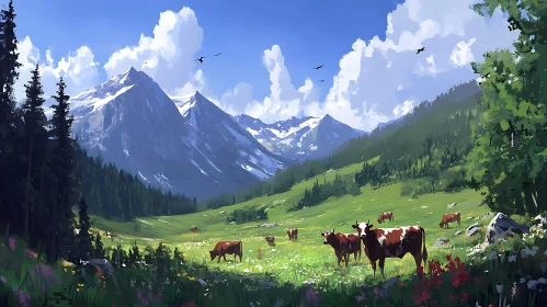 Cows in Mountain Landscape