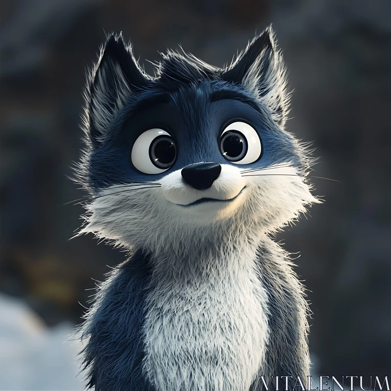 Whimsical Blue Fox Cartoon Character AI Image