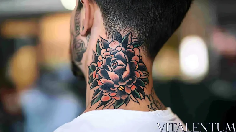 Colorful Floral Tattoo on Neck AI Image