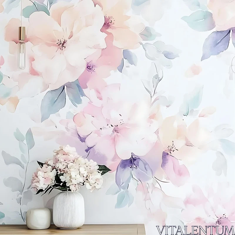 Elegant Floral Arrangement with Pastel Backdrop AI Image