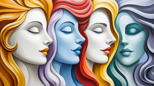 Stylized Woman Faces in Harmonious Colors