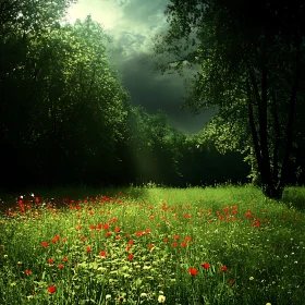 Sunlit Meadow with Red Poppies