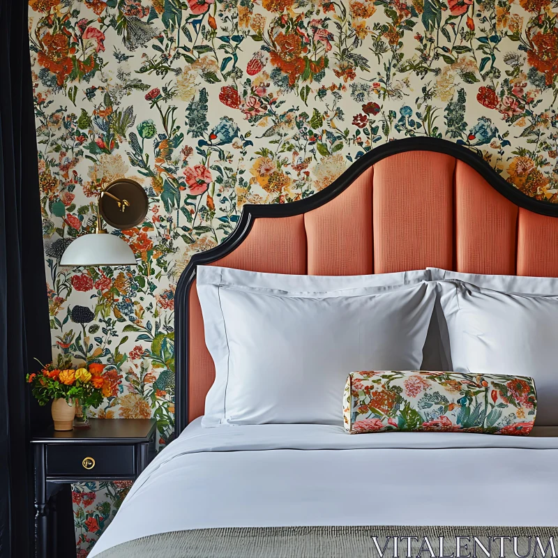 AI ART Charming Bedroom with Floral Accent Wall