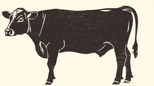 Stylized Cow Profile, Black and White Artwork
