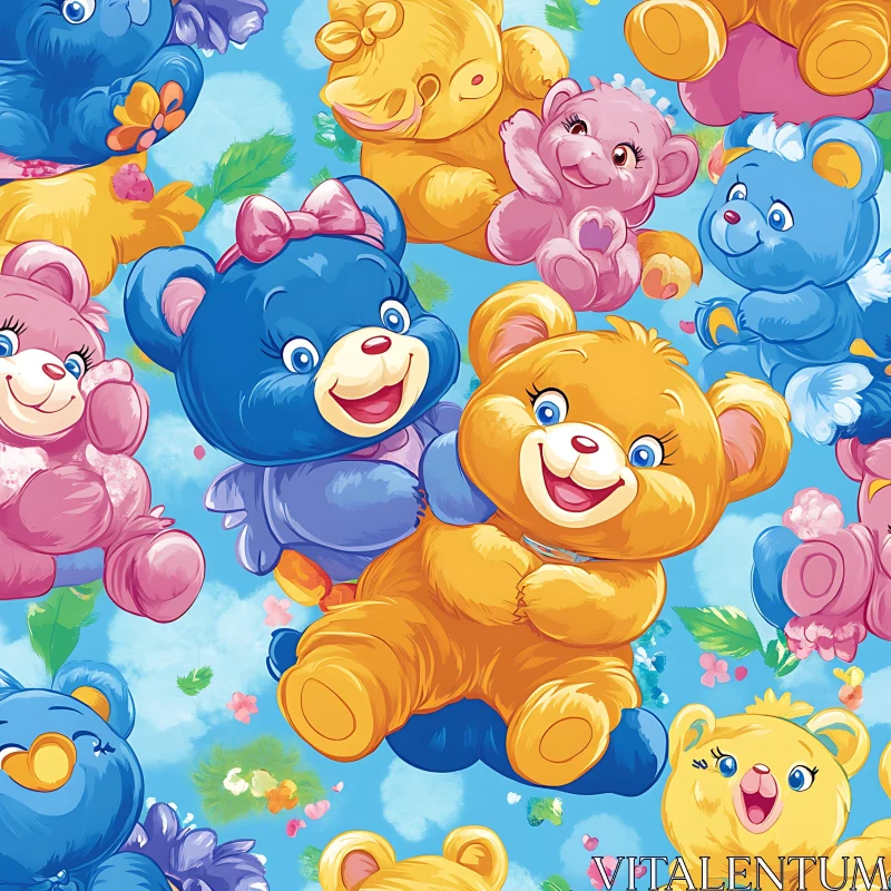 AI ART Pastel Teddy Bears Sky Background