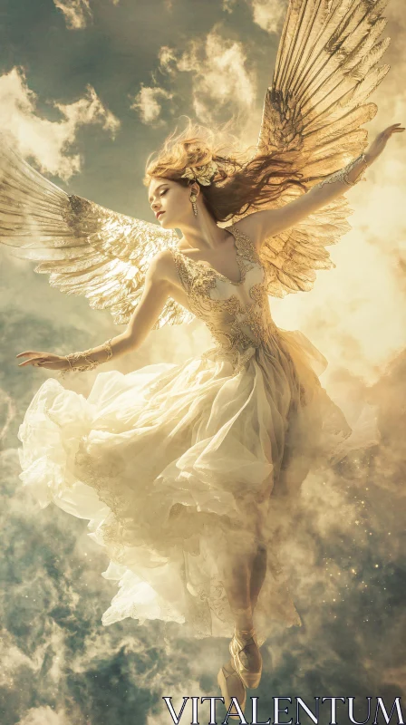 AI ART Ethereal Angel Dancing Among Clouds