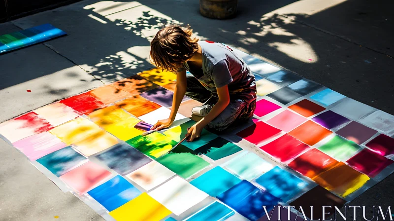 Street Artist Paints Colorful Squares AI Image