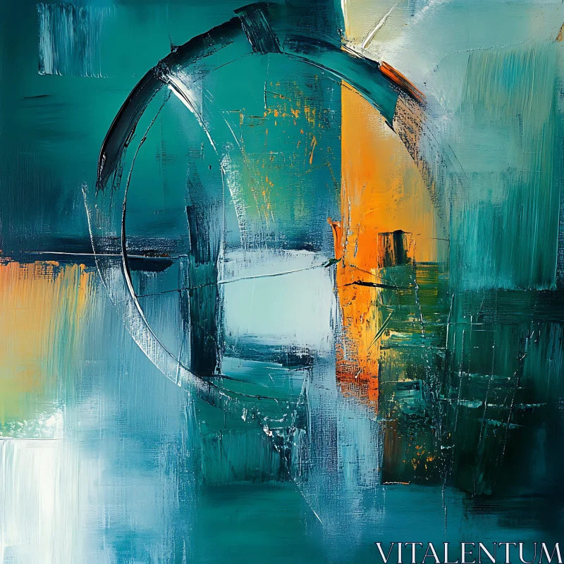 Geometric Teal and Orange Abstract Painting AI Image