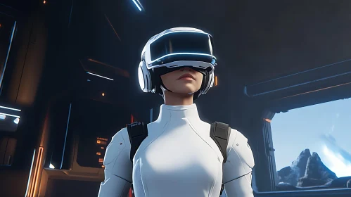 Woman in VR Headset on Spaceship