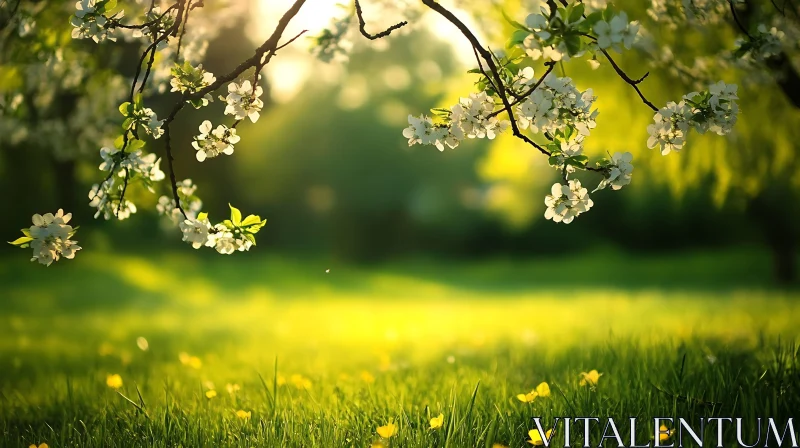 Sunlit Floral Meadow in Spring AI Image