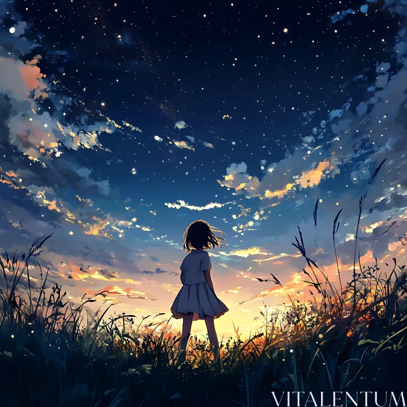 AI ART Child in Meadow at Twilight