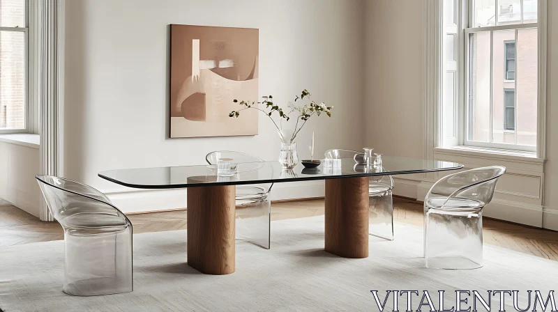 AI ART Minimalist Dining Space with Glass Table