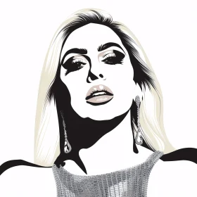 Bold Illustration of Lady Gaga with Sparkling Earrings