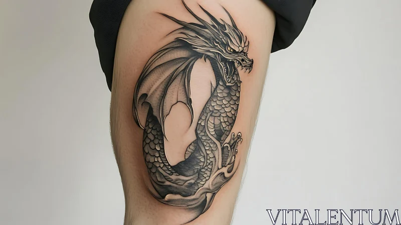 Detailed Dragon Tattoo on Upper Arm AI Image