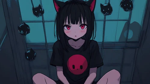 Illustration of Anime Girl with Cat Features