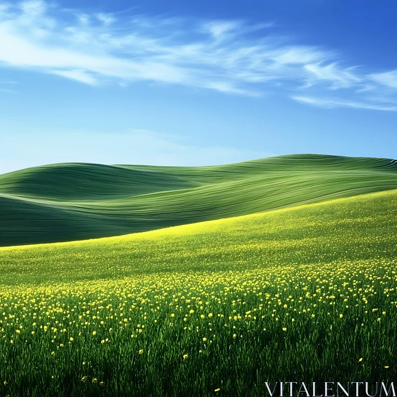 Rolling Green Hills and Blue Sky AI Image