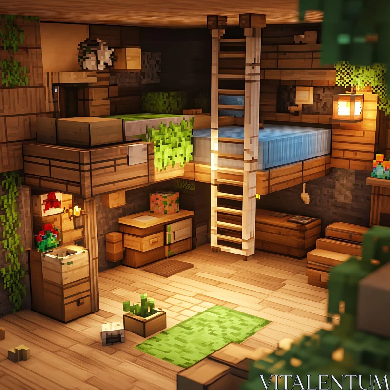 Voxel Room with Green Accents AI Image