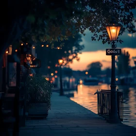 Evening River View with Streetlights