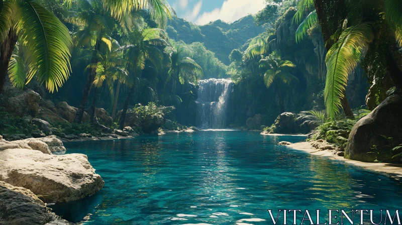 AI ART Serene Tropical Waterfall Landscape