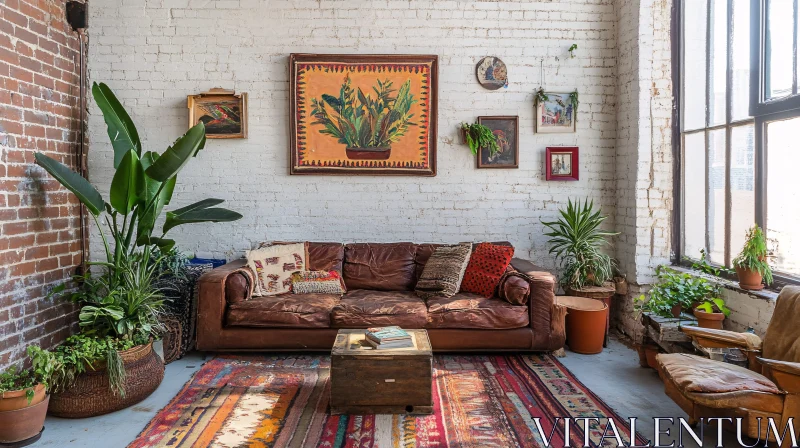 Eclectic Home Interior with Plants AI Image