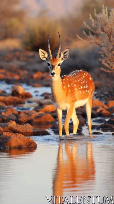 Captivating Image of a Small Male Gazelle in Waters - Nature-based Patterns AI Image