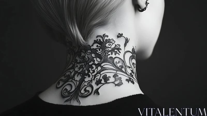 Elegant Floral Ornamental Neck Tattoo AI Image