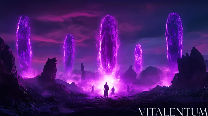 AI ART Enigmatic Purple Portals and Silhouetted Figures