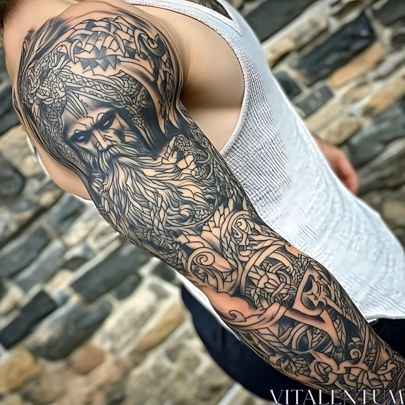 Detailed Viking Warrior Full Sleeve Tattoo AI Image