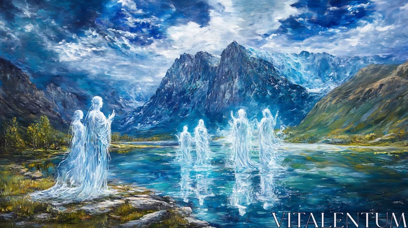 AI ART Mystical Figures in Mountain Landscape