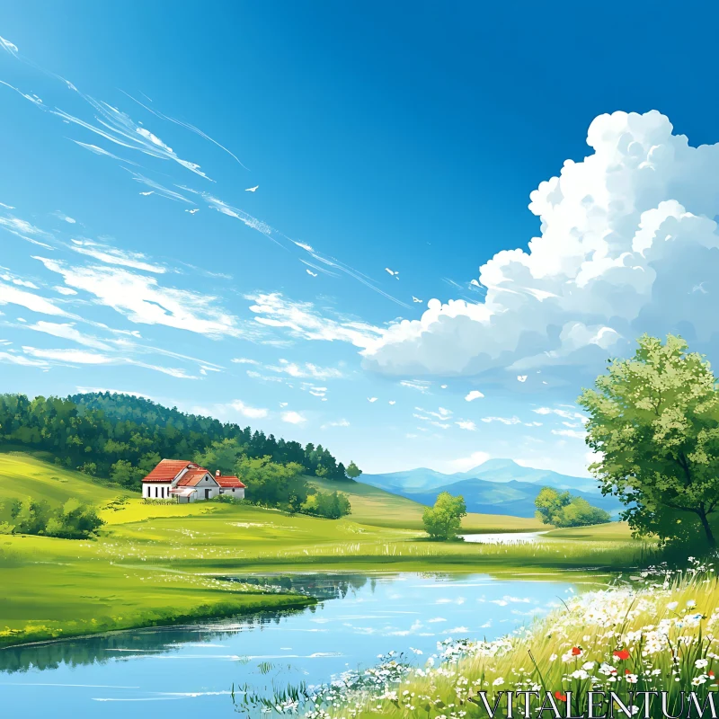 AI ART Scenic Lake and Landscape View