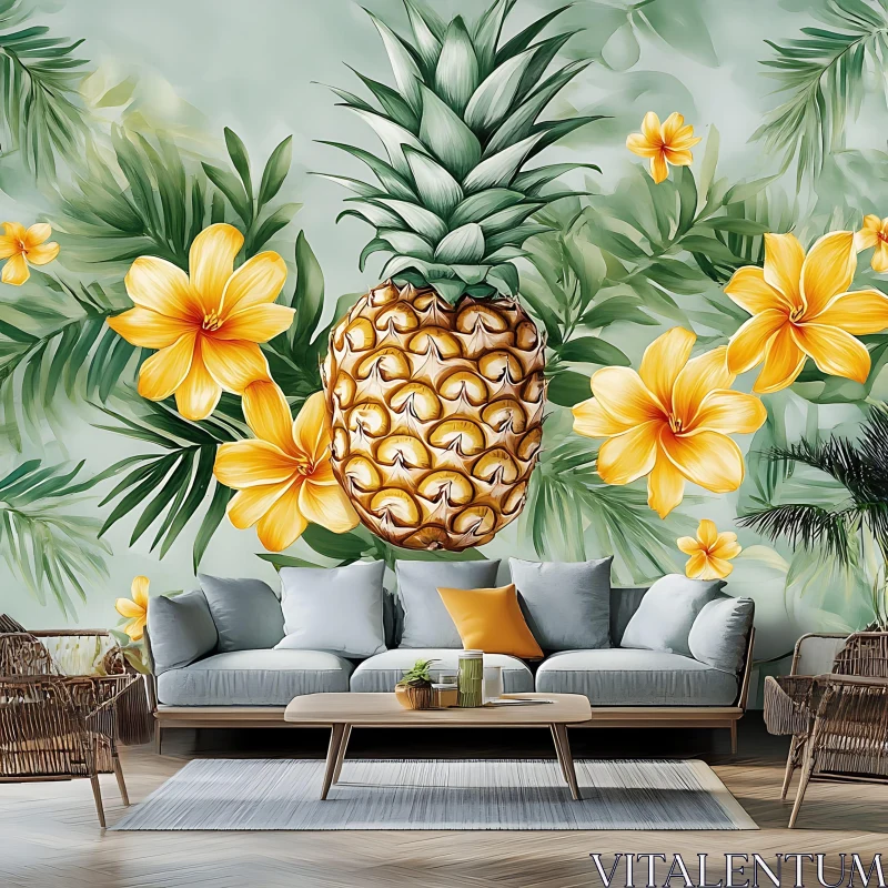 AI ART Interior Design with Pineapple and Floral Theme