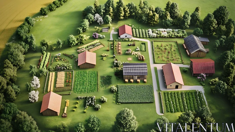 Aerial View of a Verdant Farm AI Image