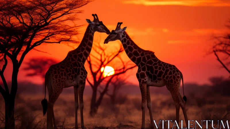 Romantic Giraffes at Sunset - A Beautiful Display of Natural Affection AI Image