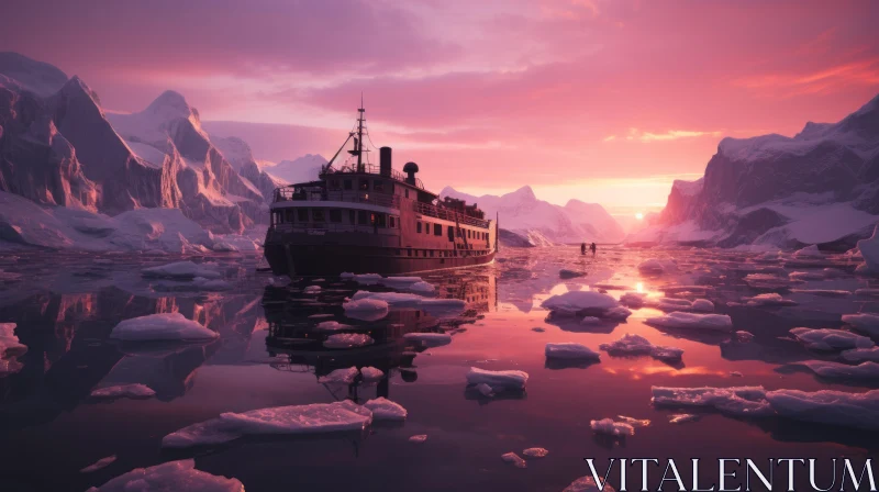 Romantic Ice Landscape with Boat | Hyper-Realistic 32k UHD Rendering AI Image