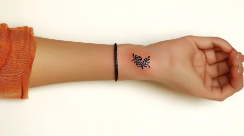 Simple Floral Tattoo on Wrist with Bracelet