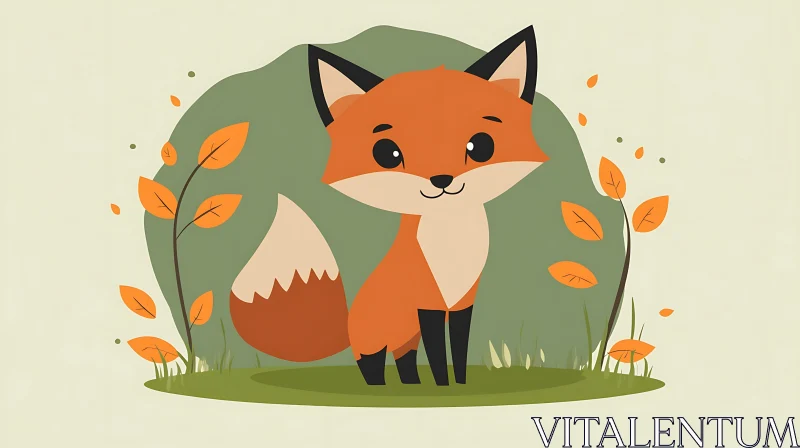 Whimsical Fox Illustration with Fall Foliage AI Image