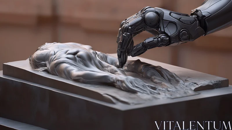 Mechanical Hand Carving Human Form Sculpture AI Image