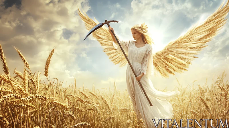 AI ART Golden Field Angel with Wings