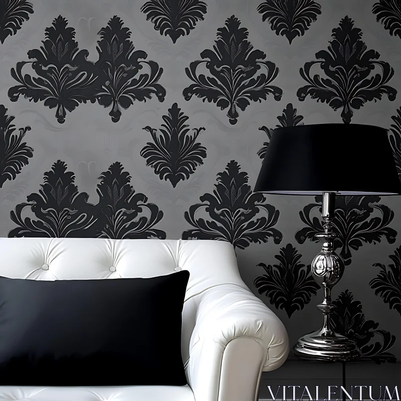 Stylish Room Decor with Patterned Wallpaper AI Image