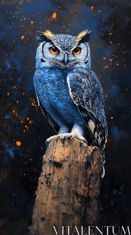 Artistic Owl on Tree Stump AI Image